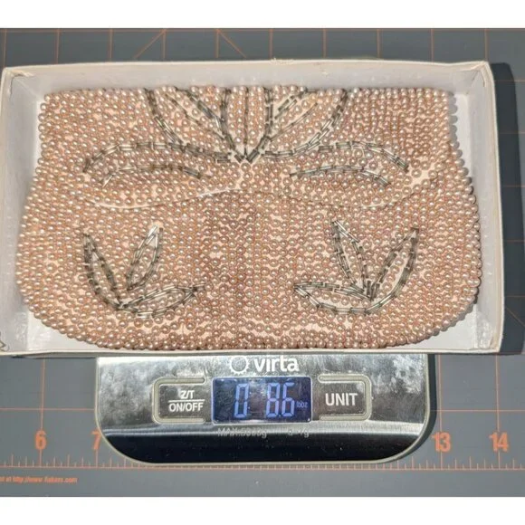 Vintage Pearl Beaded Clutch Floral Design made in Japan 4x7 Inches - Picture 7 of 11